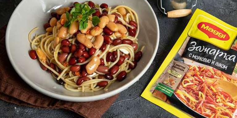 Гарнир из макарон с красной и белой фасолью, пошаговый рецепт с фото