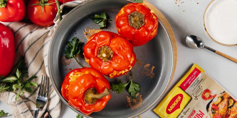 Запеченный фаршированный перец с булгуром и овощами без мяса - рецепт приготовления с фото от Maggi.ru
