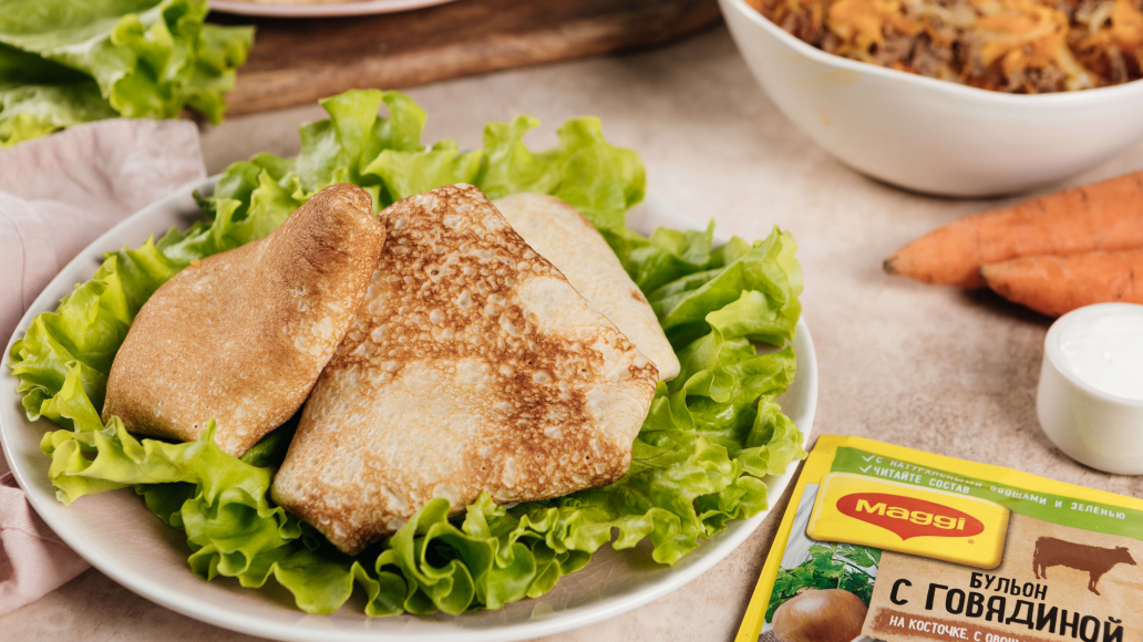 Блины с рубленой говядиной - рецепт приготовления с фото от Maggi.ru