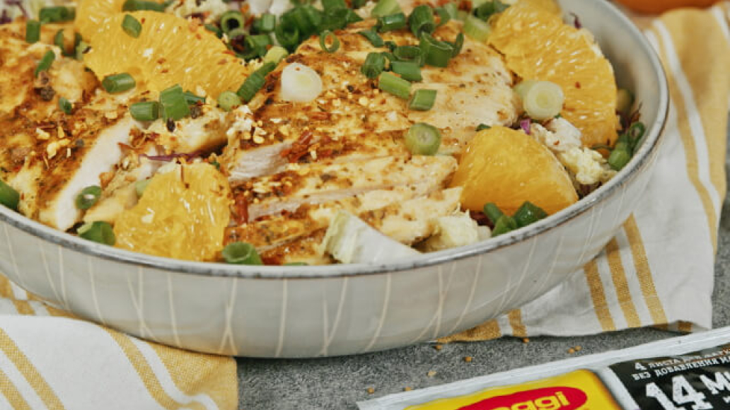 Цитрусовый салат из пекинской и красной капусты и курицы: рецепт с фото