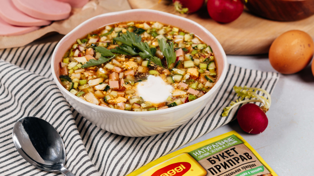 Окрошка с вареной колбасой на хлебном квасе - рецепт приготовления с фото от Maggi.ru