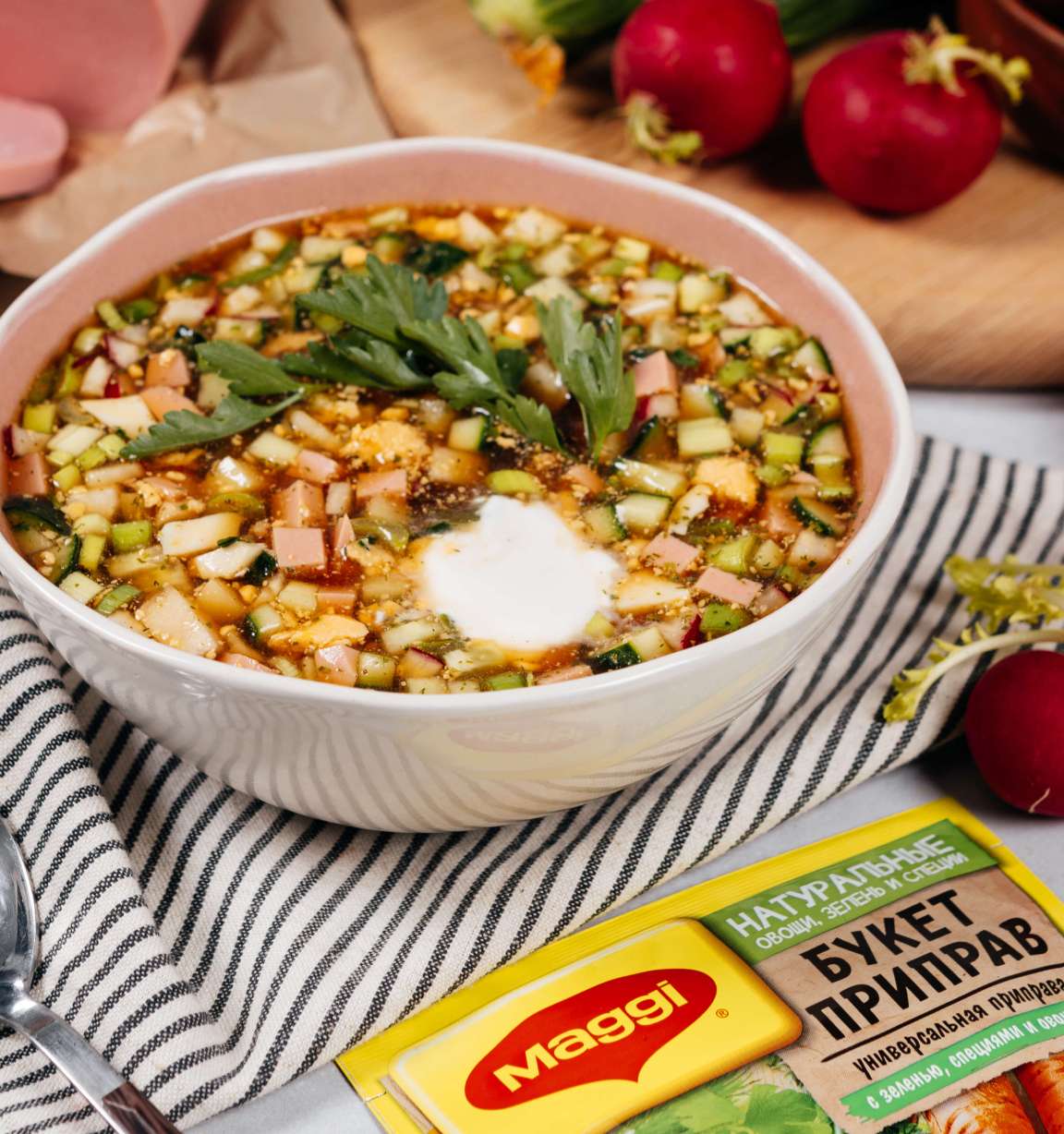 Окрошка с вареной колбасой на хлебном квасе - рецепт приготовления с фото от Maggi.ru