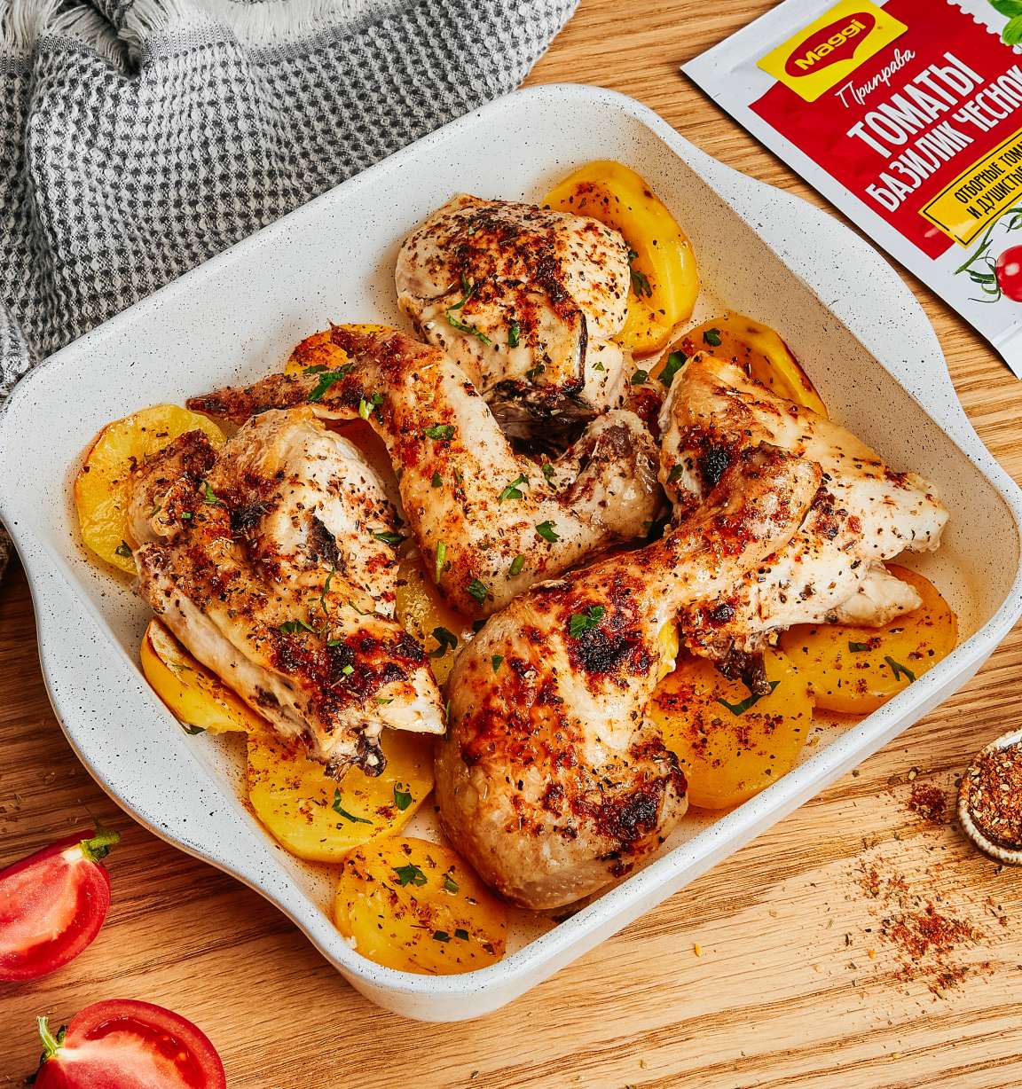 Курица, запечённая с картофелем - рецепт приготовления с фото от Maggi.ru