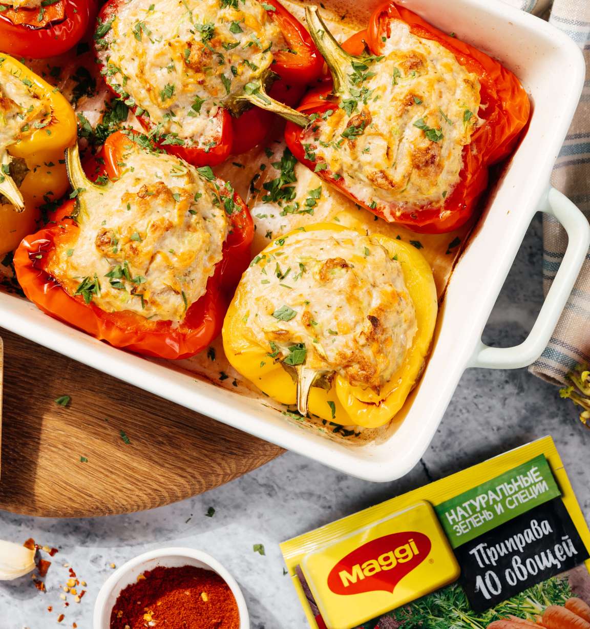 Фаршированный перец с курицей, морковью и кабачком в духовке - рецепт приготовления с фото от Maggi.ru
