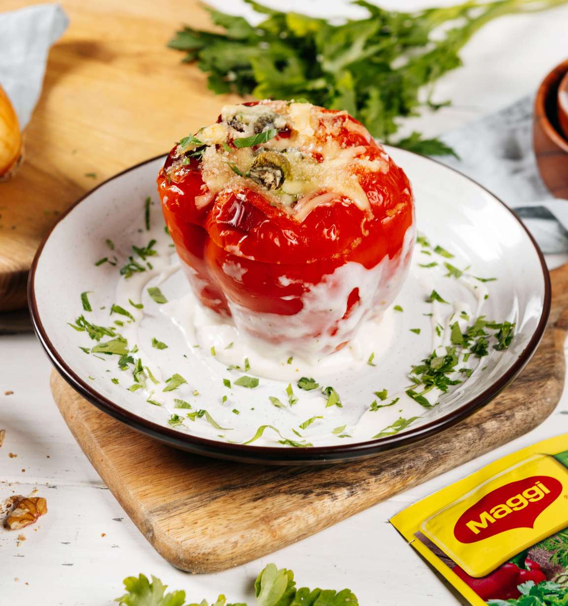 Фаршированный перец с начинкой из баклажанов и творожного сыра - рецепт приготовления с фото от Maggi.ru