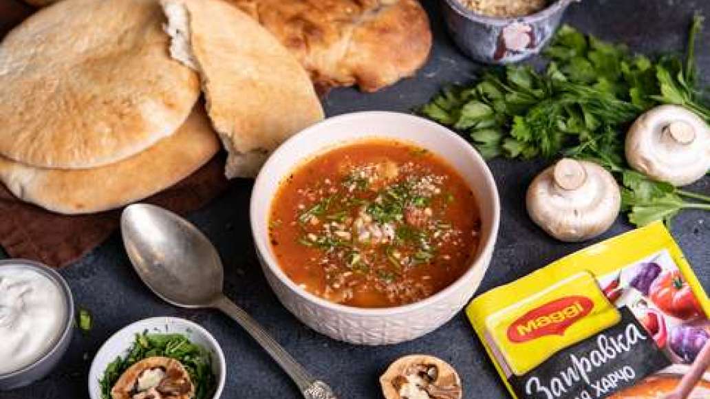 Шаг 4 - Суп харчо с шампиньонами и перловкой вегетарианский