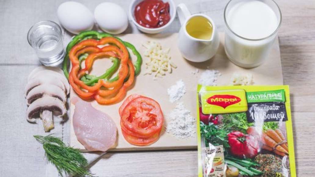 Шаг 1 - Пицца на кефире с курицей и овощами