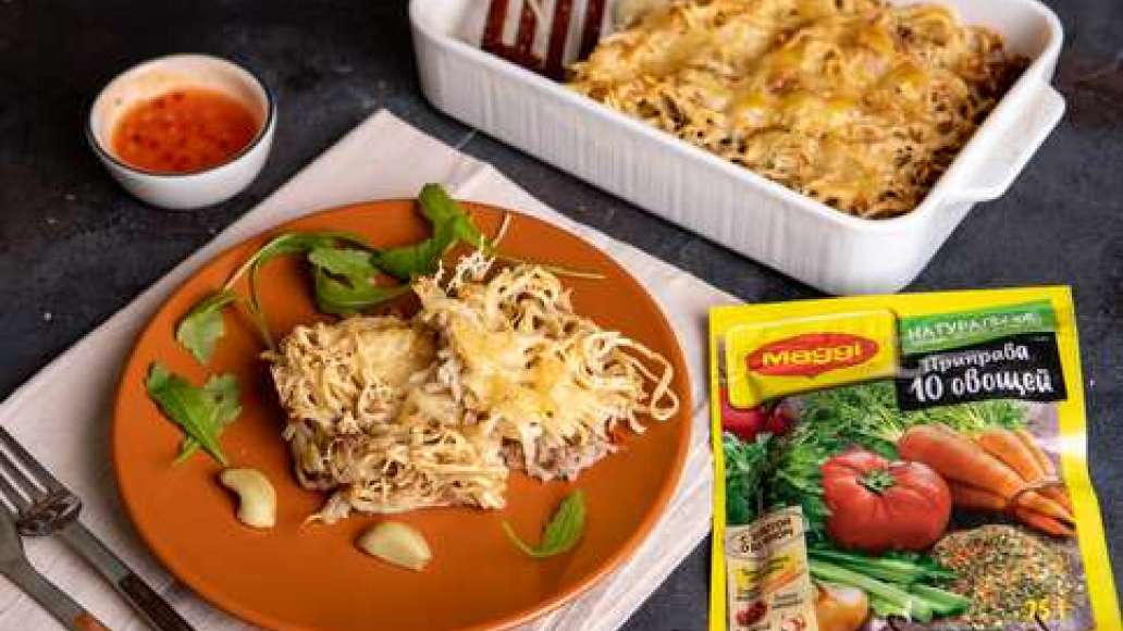 Шаг 4 - Лапша, запечённая с сыром, чесноком и фаршем