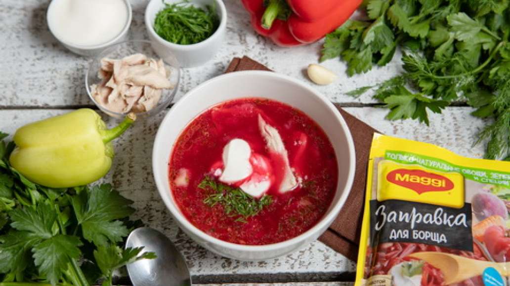 Шаг 3 - Красный борщ с курицей и болгарским перцем