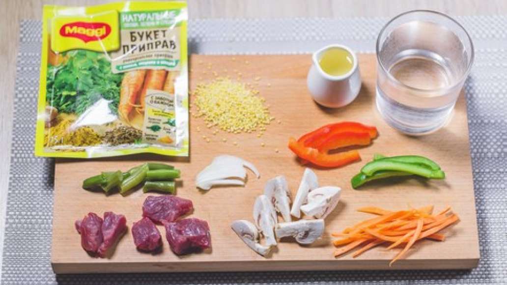 Шаг 1 - Пшенная каша с говядиной и грибами