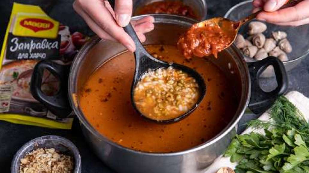 Шаг 3 - Суп харчо с куриными сердечками и машем горский