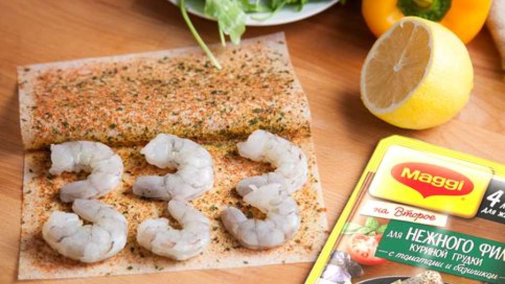 Шаг 1 - Салат с креветками, рукколой и горчичной заправкой