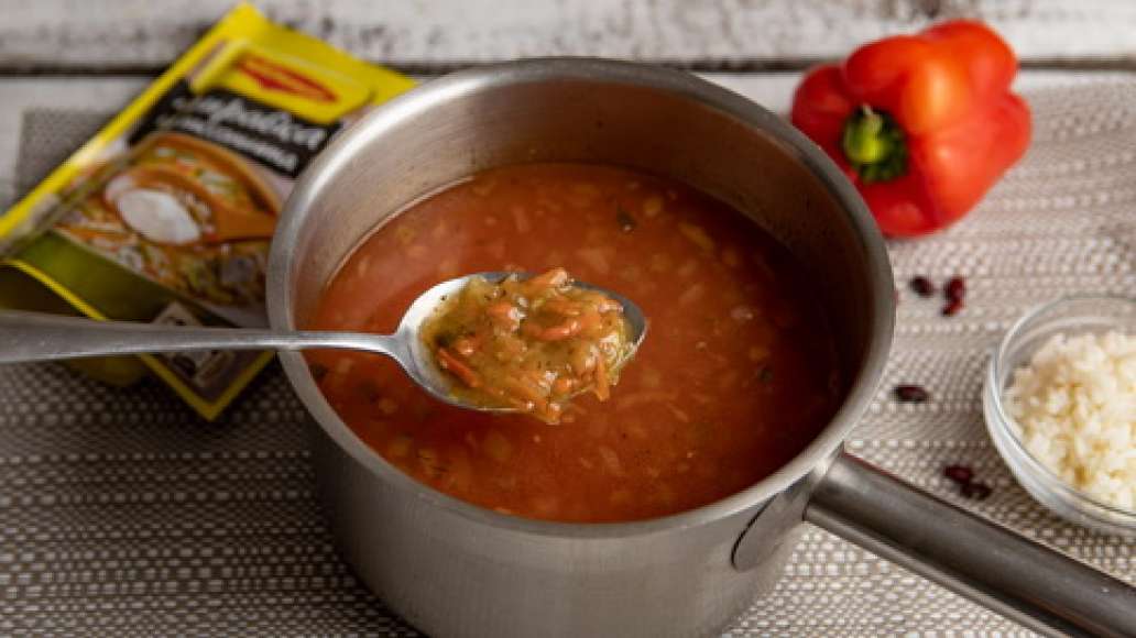 За пять минут до готовности добавить специи MAGGI® Заправка для рассольника, готовый рис и болгарский перец. Проверить на соль. За пять минут до готовности добавить специи MAGGI® Заправка для рассольника, готовый рис и болгарский перец. Проверить на соль.