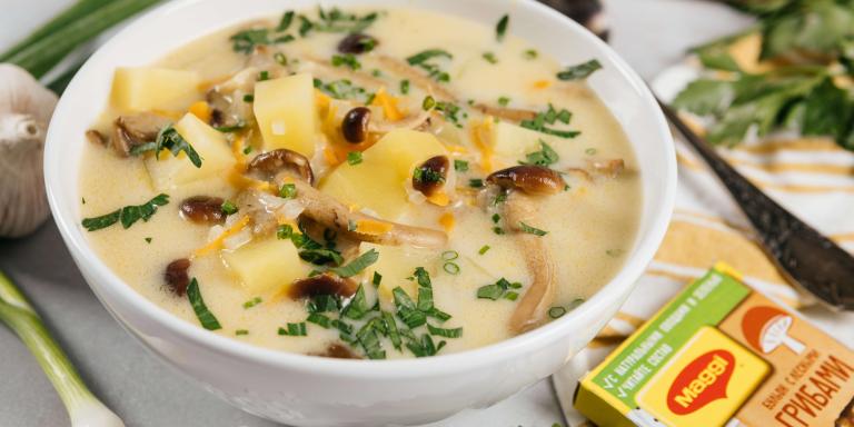 Сытный сырный суп с грибным ассорти - рецепт приготовления с фото от Maggi.ru